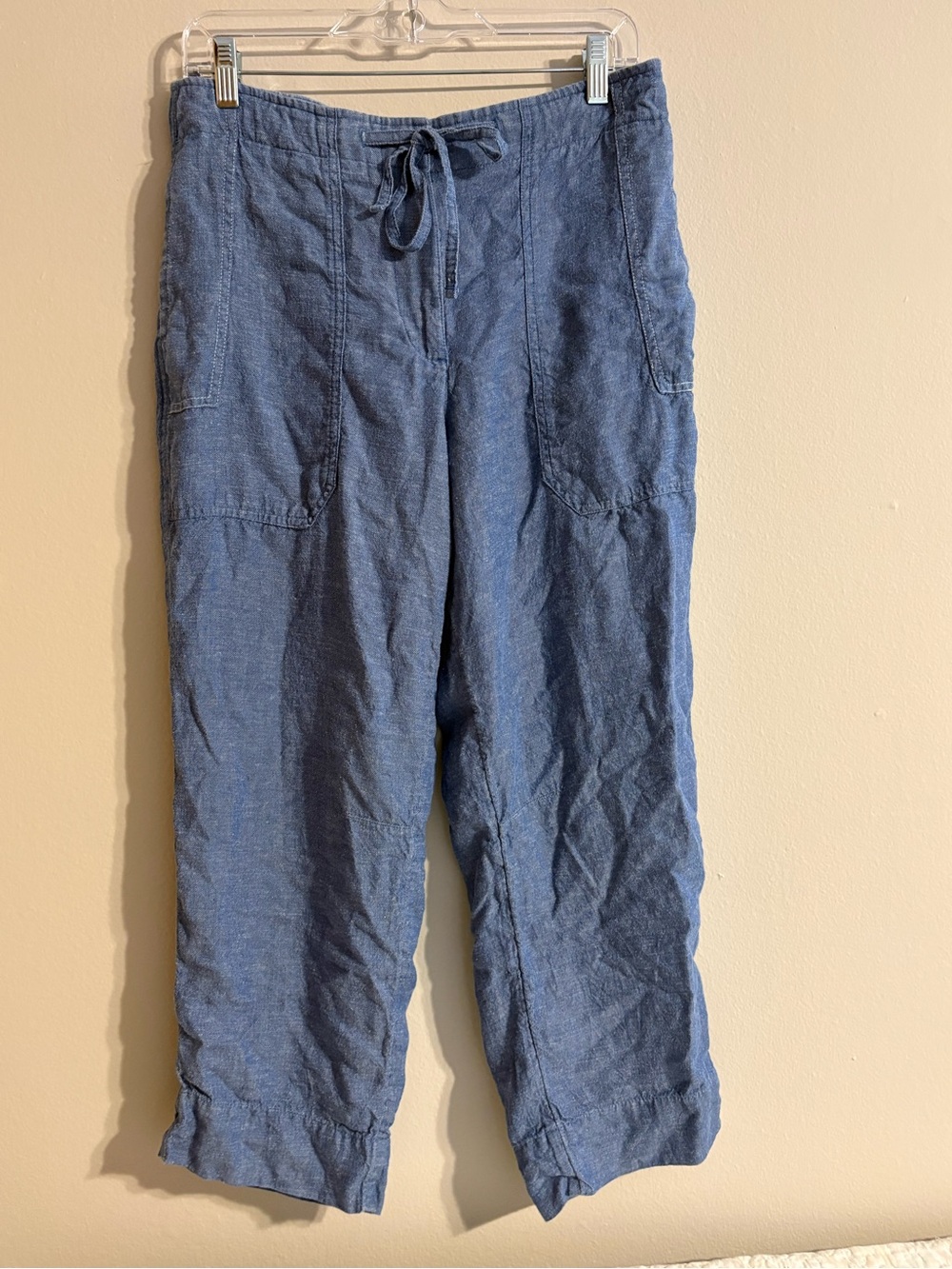 Talbots Chambray Coastal Linen Blend Drawstring Crop Pants